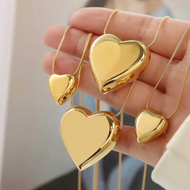 Simple Heart Pendant Necklace 18K Gold Plated 2 Sizes