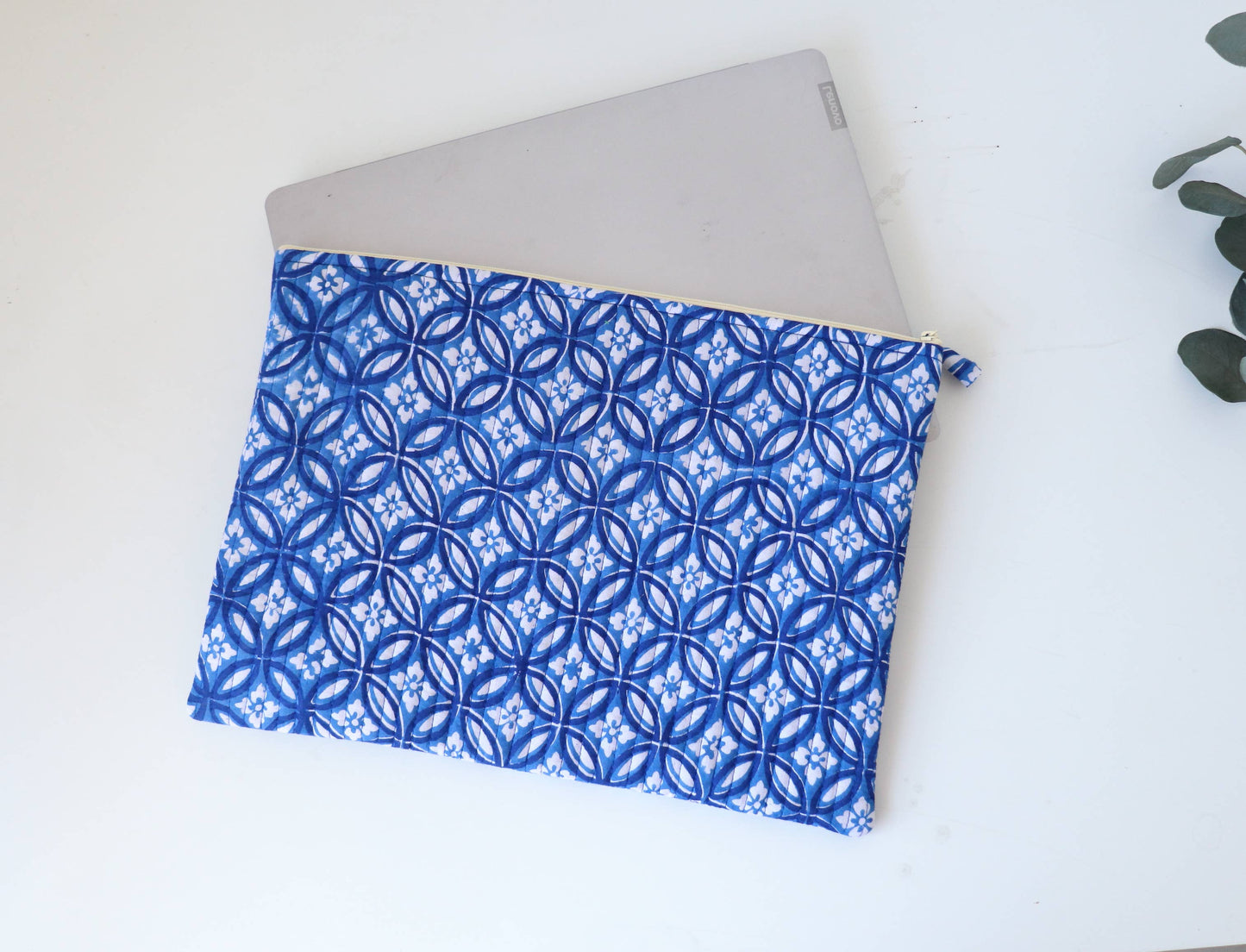 Floral Cotton Laptop Sleeve, Quilted Case for 13-16” MacBook