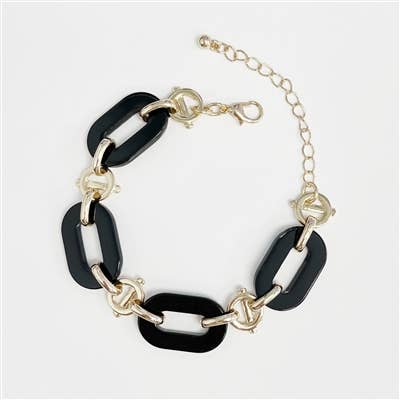 Black Acrylic and Gold Chain Link Bracelet