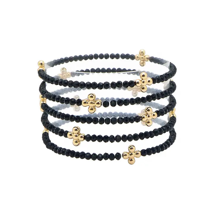 Set of 5 Gold Cross with Crystals Bracelets