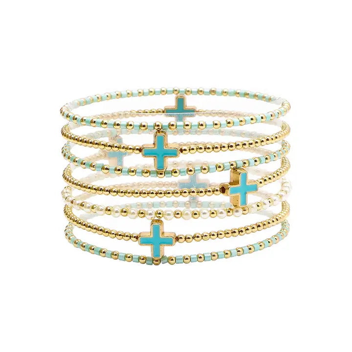 Set of 7 Beaded Cross Bracelets - several color options