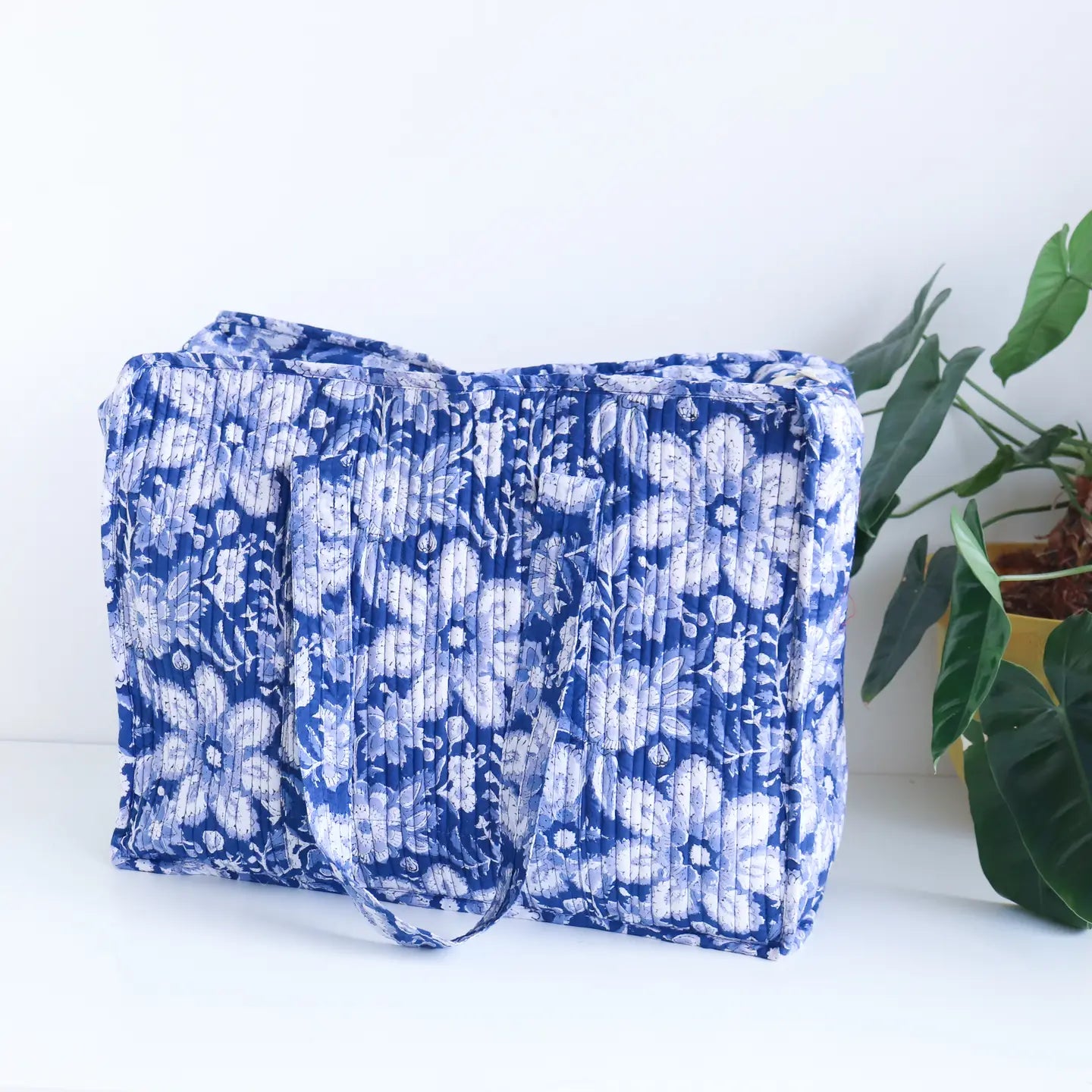 Floral Quilted XL Tote - Blue