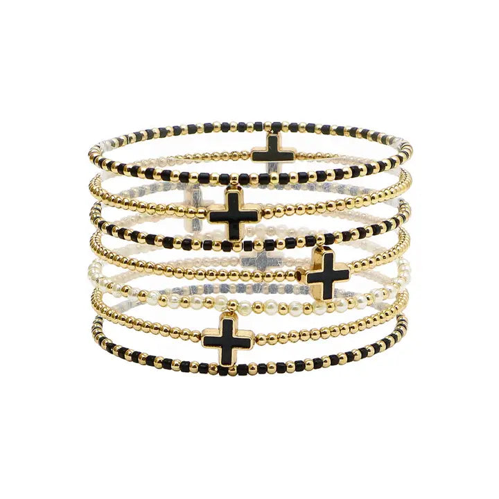 Set of 7 Beaded Cross Bracelets - several color options