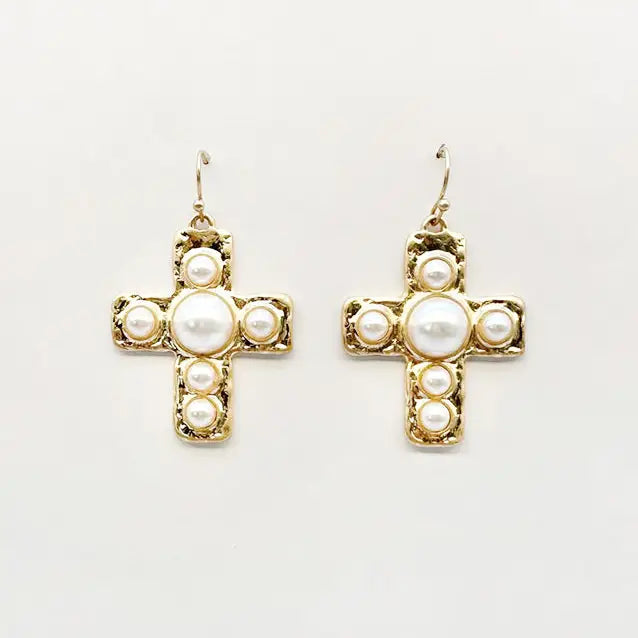 Pearl Cross Earrings