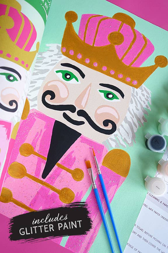 Pink Nutcracker Paint by Number Kit with Glitter Paint