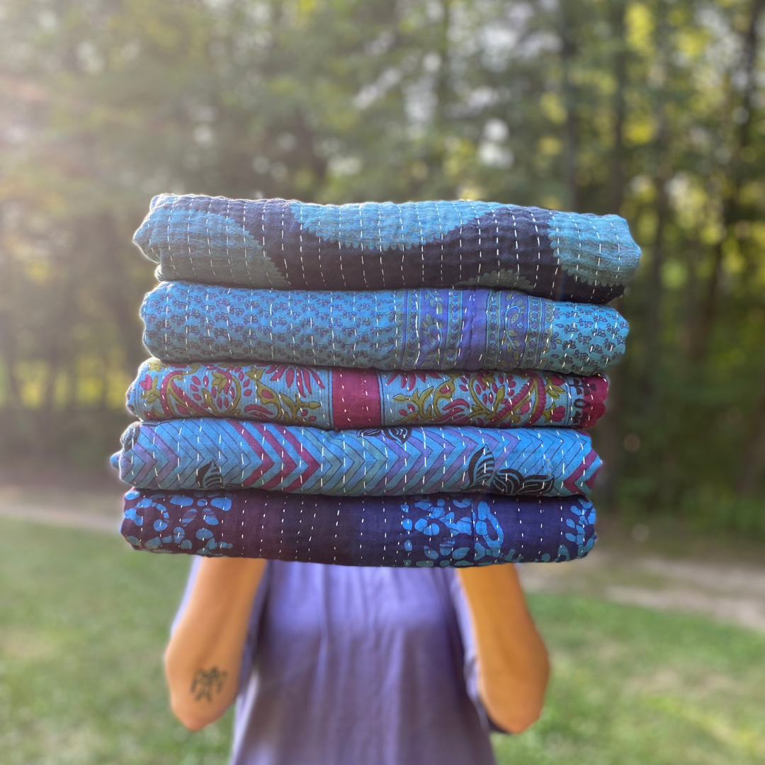 Kanthas Over-Dyed | Recycled Sarees Unique Blanket Quilt