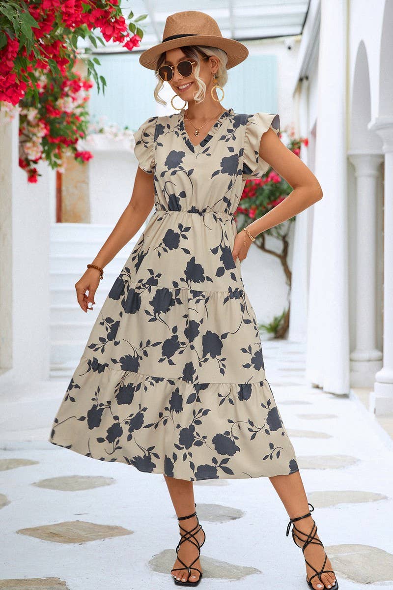 TAUPED FLORAL MIDI