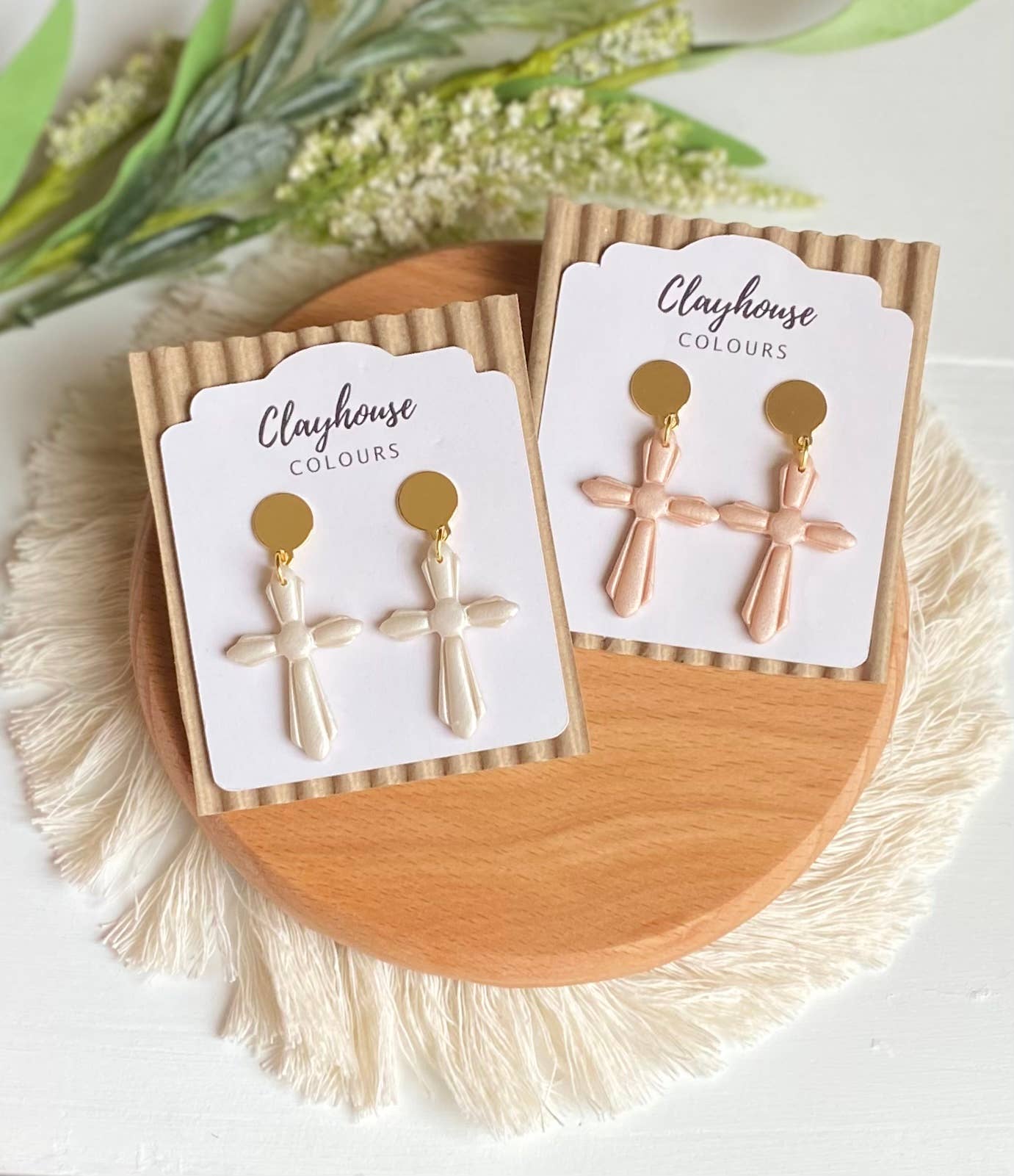 Cross Clay Earrings
