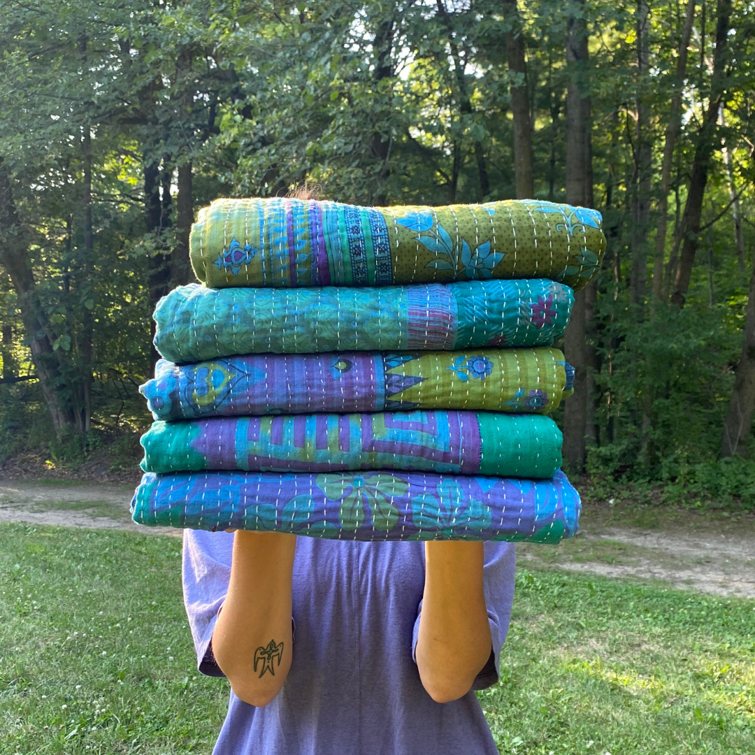Kanthas Over-Dyed | Recycled Sarees Unique Blanket Quilt
