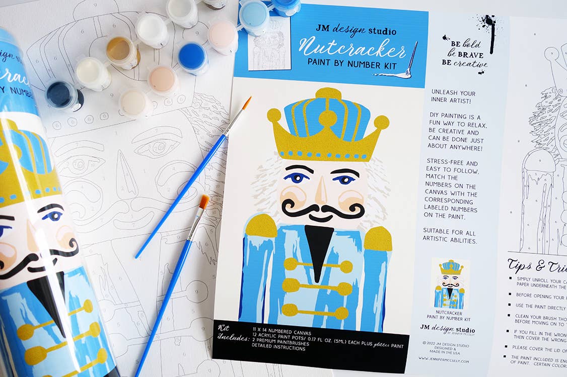 Nutcracker Paint by Number Kit with Glitter Paint BLUE HUES
