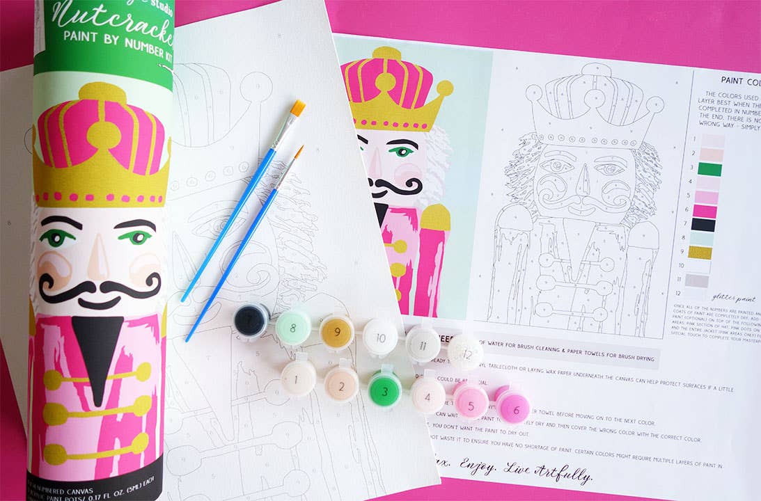 Pink Nutcracker Paint by Number Kit with Glitter Paint