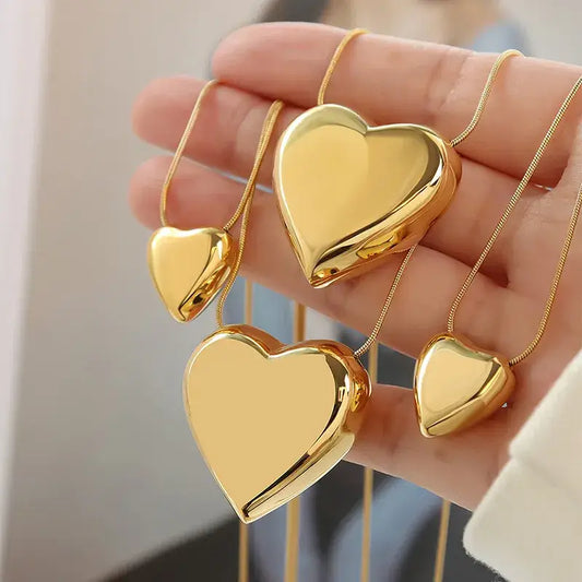 Simple Heart Pendant Necklace 18K Gold Plated 2 Sizes