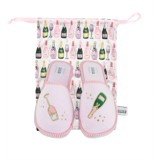 Champagne Foldable Travel Slippers & Pouch Set