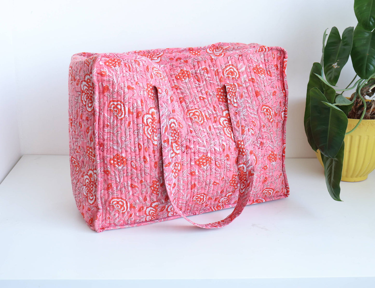 Floral Quilted XL Tote - Pink