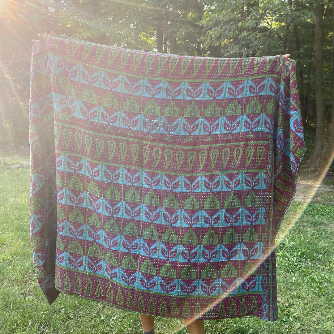Kanthas Over-Dyed | Recycled Sarees Unique Blanket Quilt