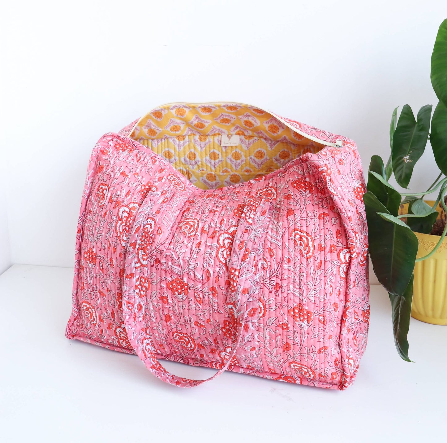 Floral Quilted XL Tote - Pink