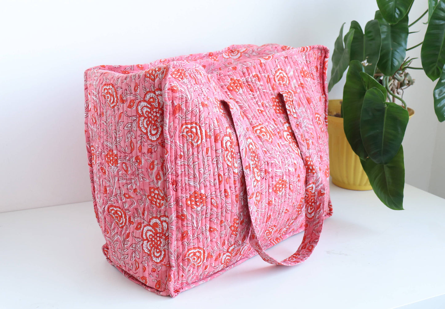 Floral Quilted XL Tote - Pink