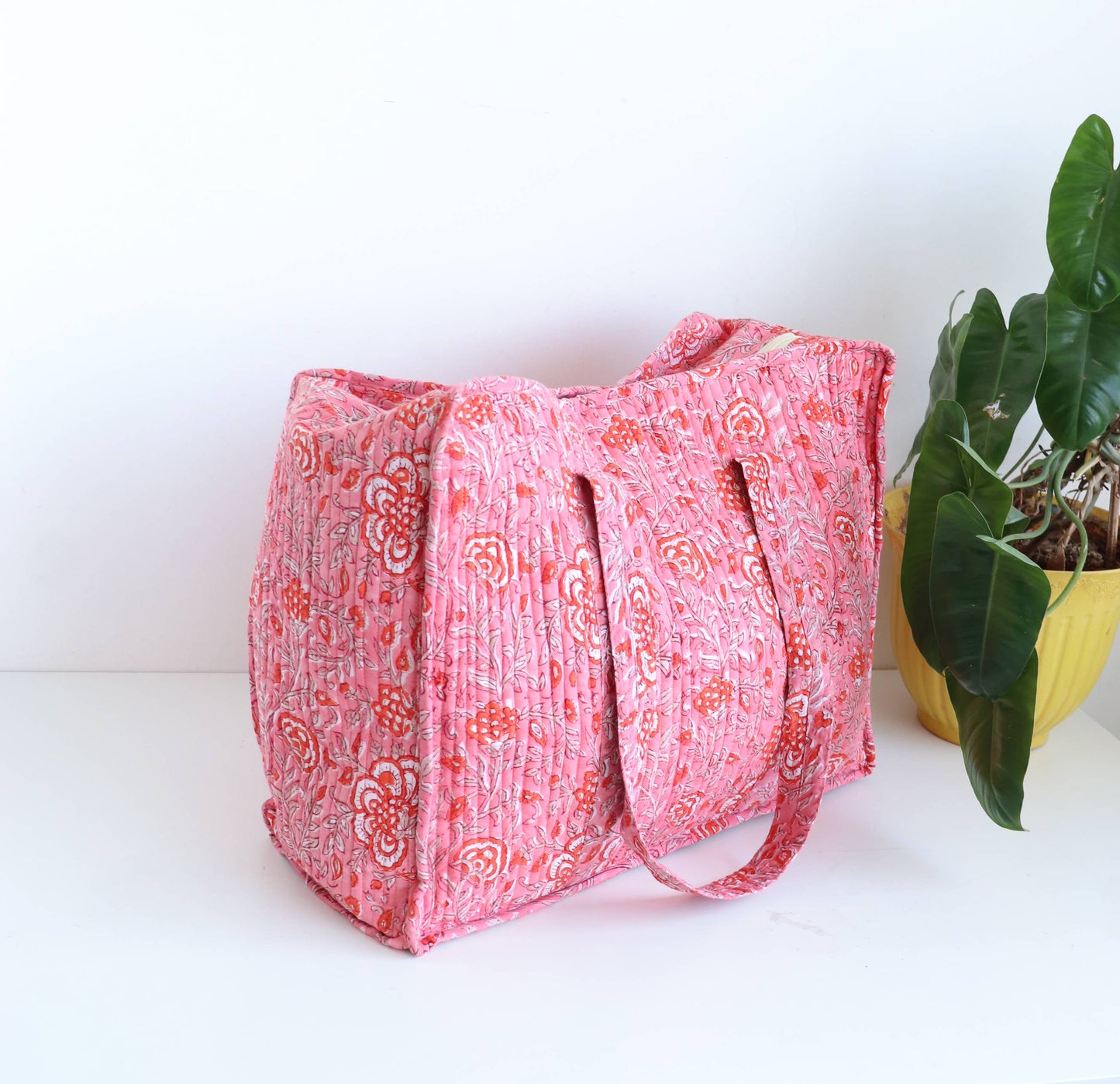 Floral Quilted XL Tote - Pink