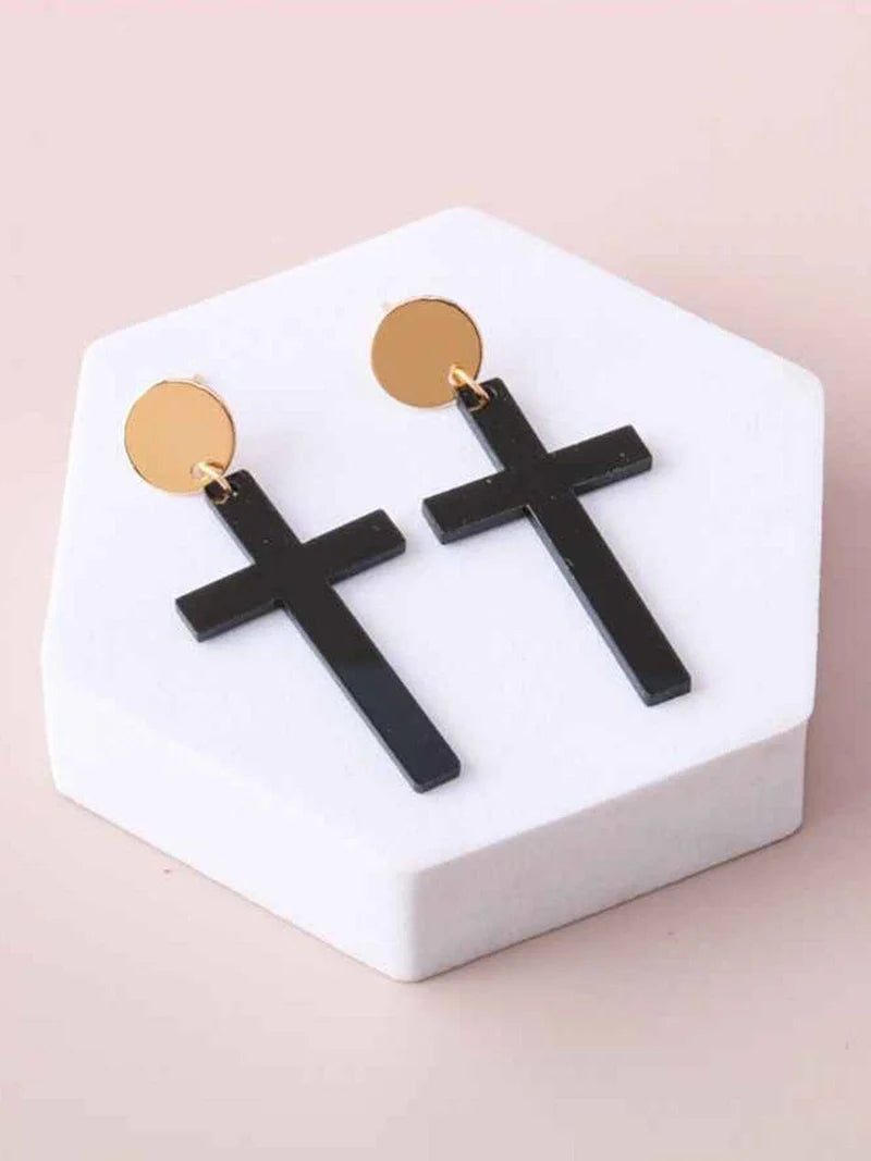 Black Cross Acrylic Earring