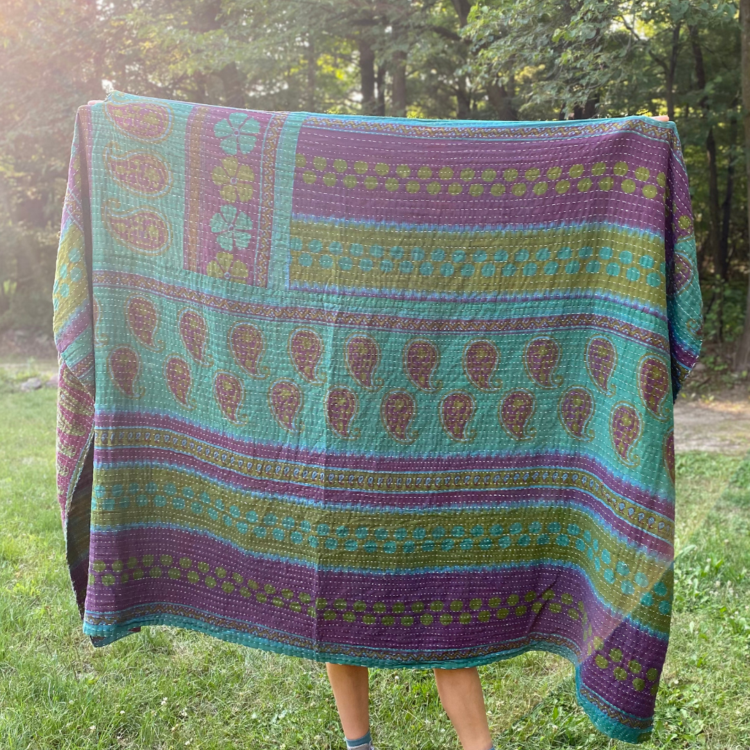 Kanthas Over-Dyed | Recycled Sarees Unique Blanket Quilt