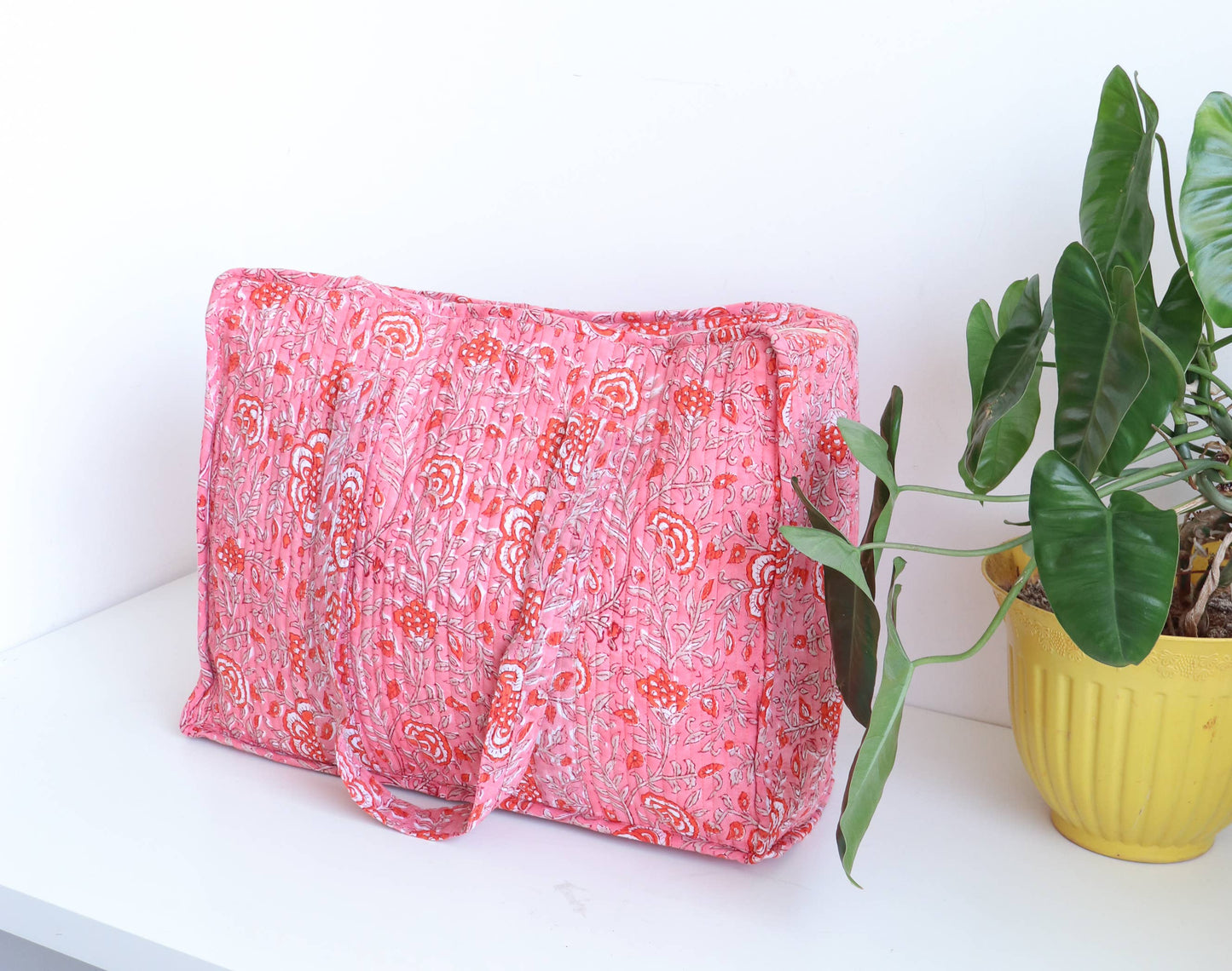 Floral Quilted XL Tote - Pink