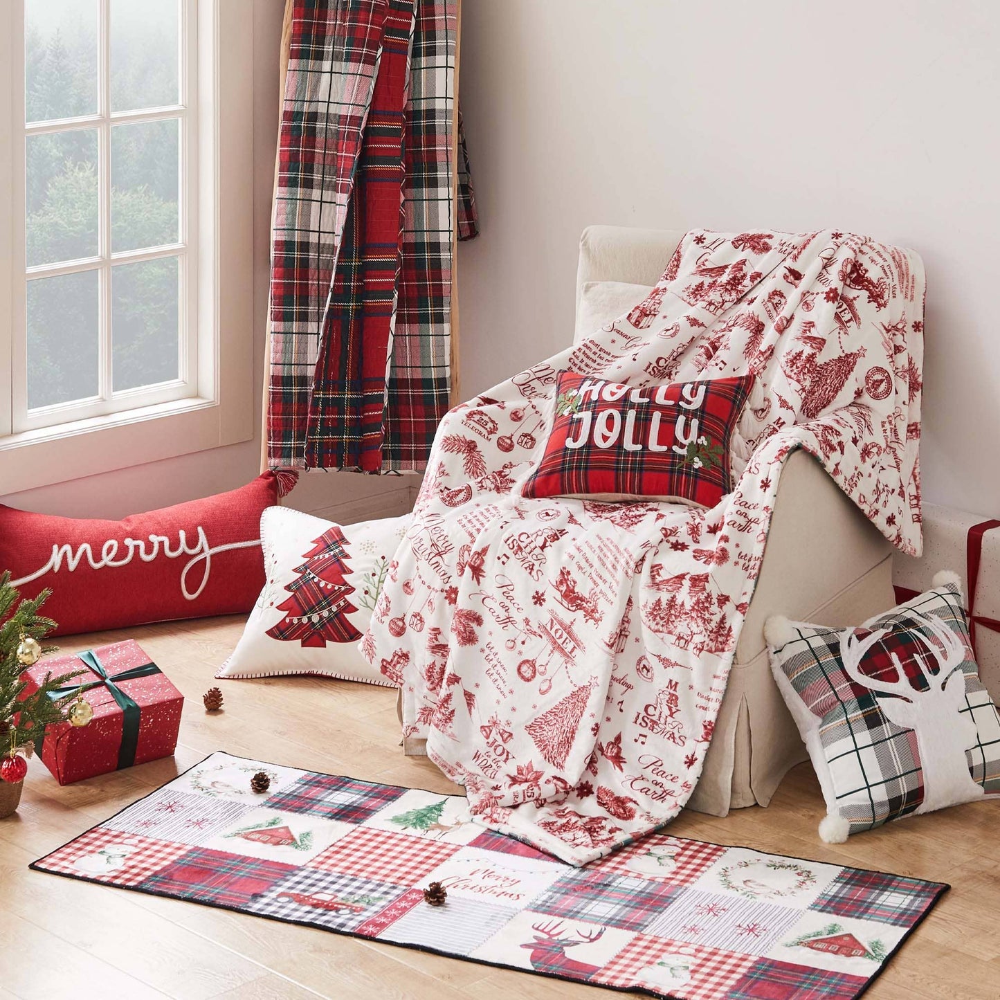 Spencer Plaid Merry Embroidered Pillow