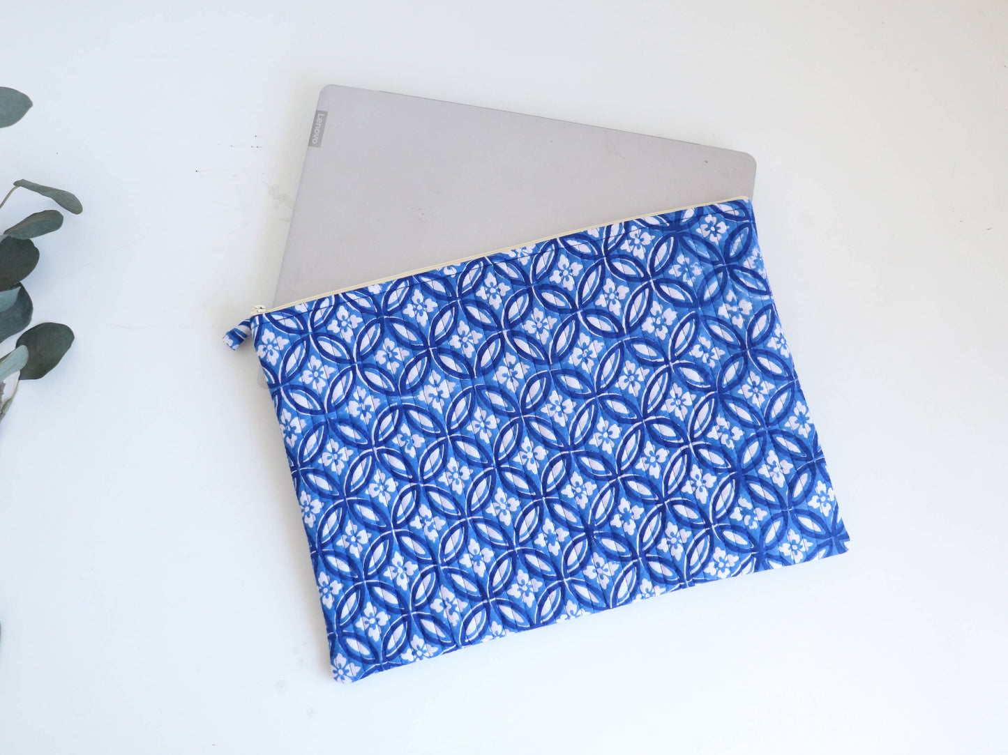 Floral Cotton Laptop Sleeve, Quilted Case for 13-16” MacBook