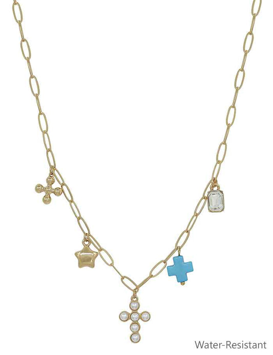 Blue Cross Charm Necklace