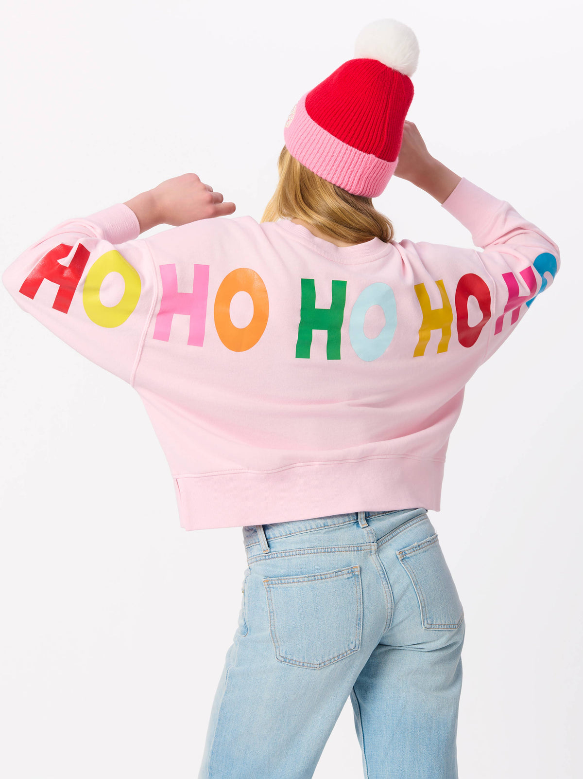 "HO HO HO" BEANIE WITH PEARLS, PINK