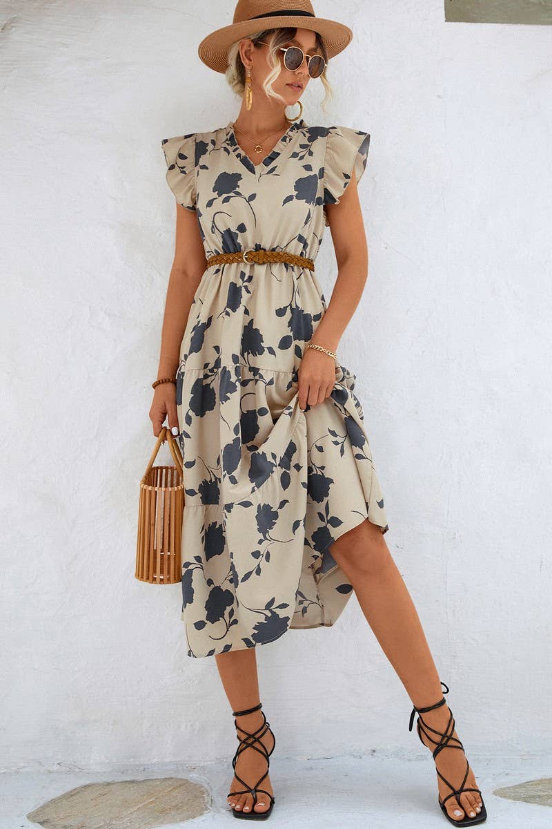 TAUPED FLORAL MIDI