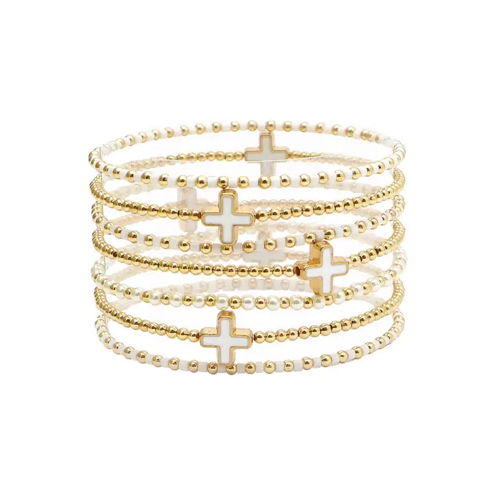 Set of 7 Beaded Cross Bracelets - several color options