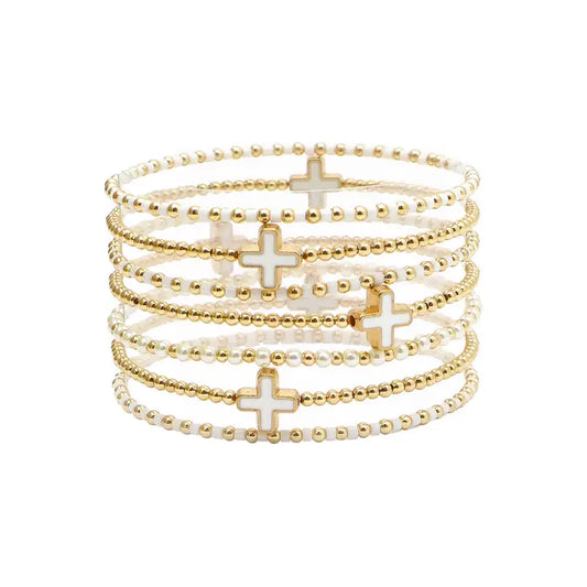 Set of 7 Beaded Cross Bracelets - several color options