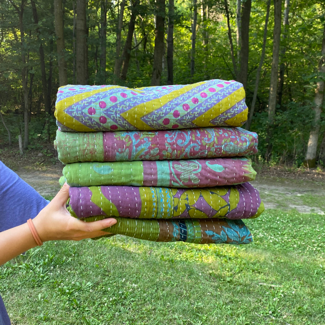 Kanthas Over-Dyed | Recycled Sarees Unique Blanket Quilt
