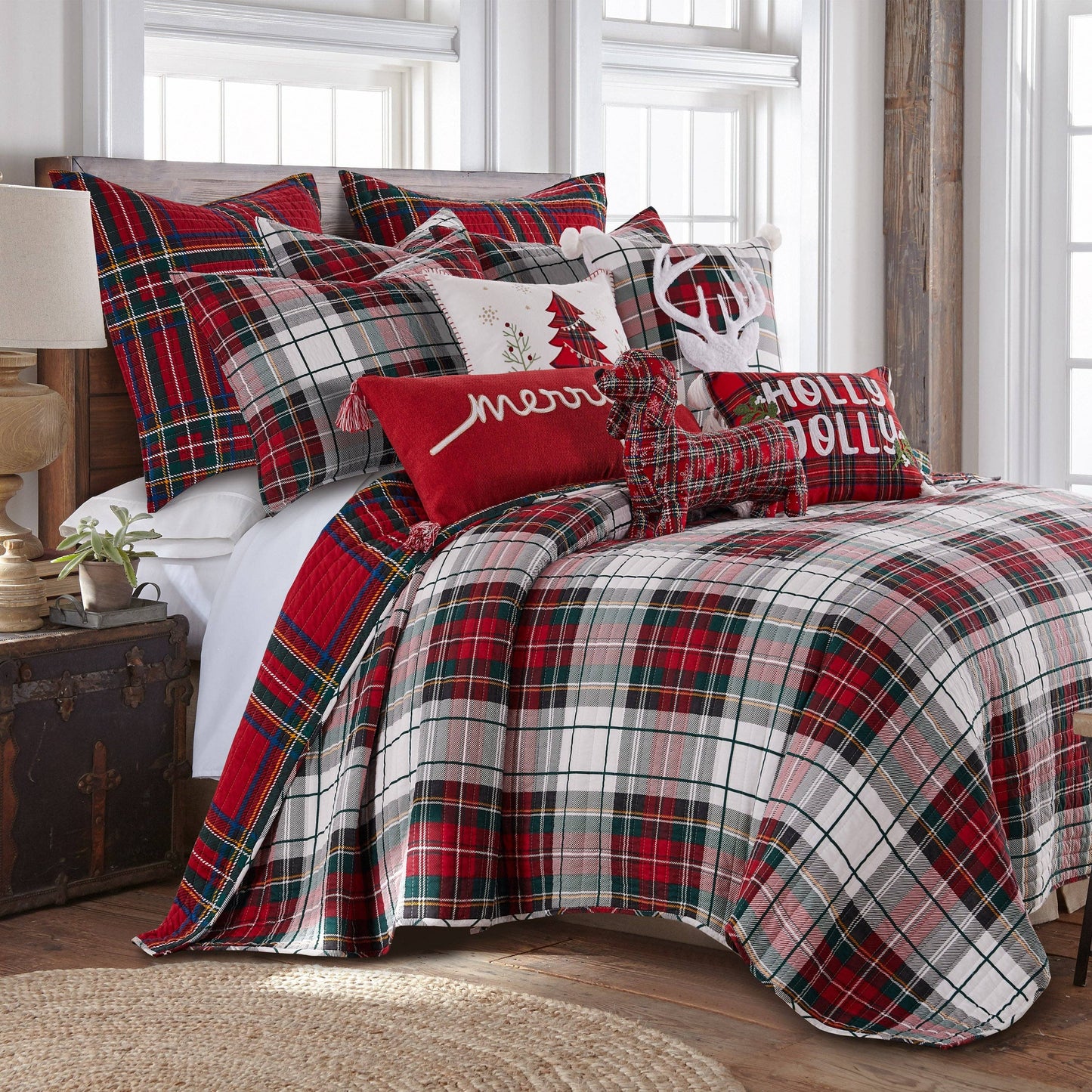 Spencer Plaid Merry Embroidered Pillow