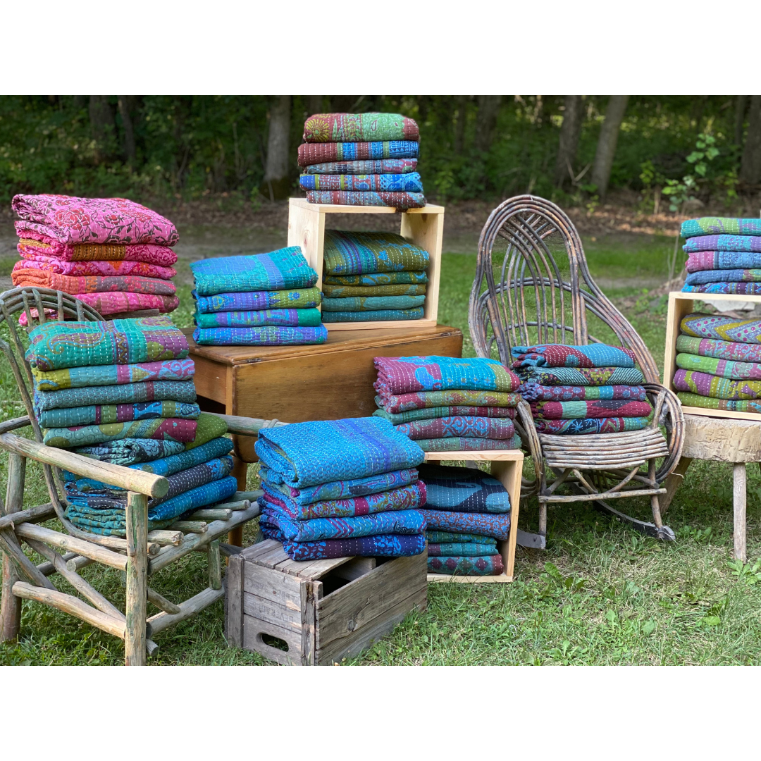 Kanthas Over-Dyed | Recycled Sarees Unique Blanket Quilt