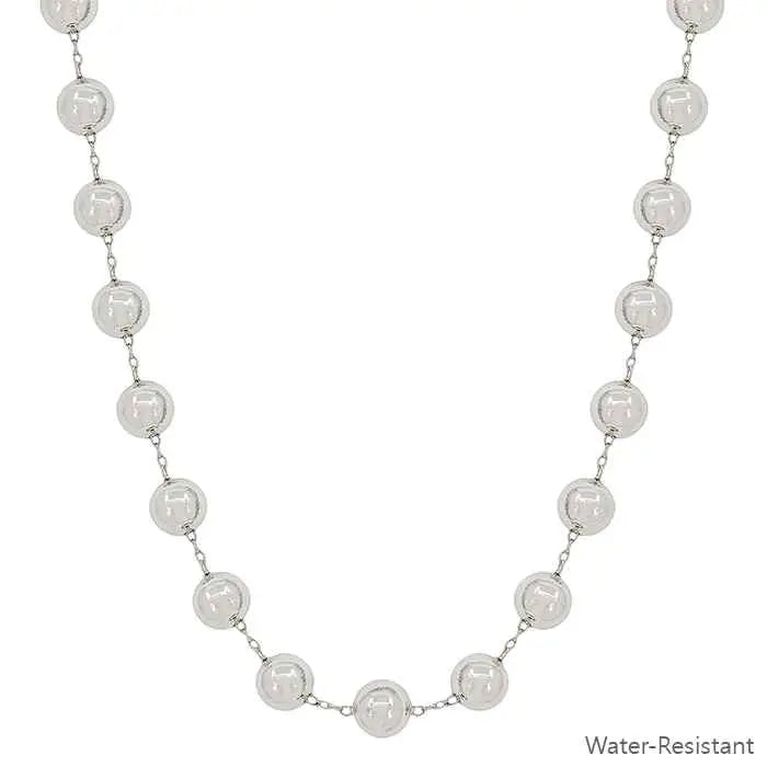 Water Resistant 10mm Silver or Gold Beaded and Chain 16"-18" Necklace