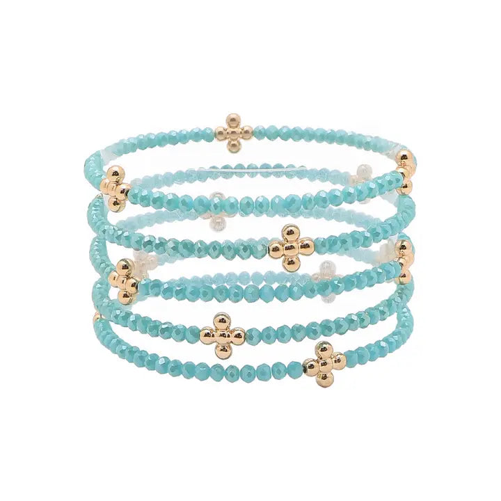 Set of 5 Gold Cross with Crystals Bracelets
